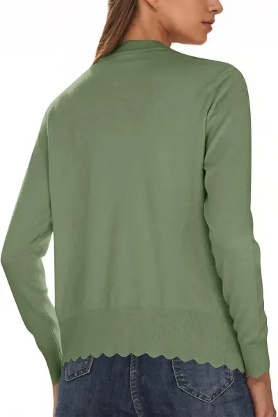 Scalloped Hem V-Neck Cardigan in Burgundy - 12