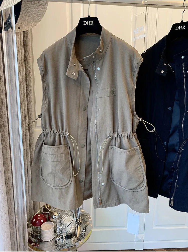 DHR Utility Vest Navy Blue Outerwear - 4