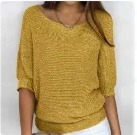 Design Knit Sweater Top in Mustard Yellow - 1