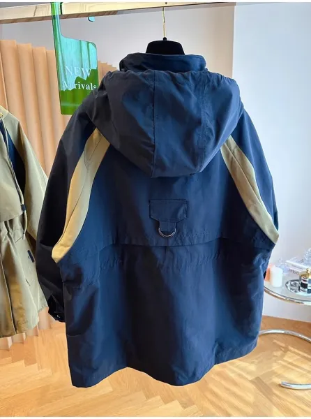 Design Utility Hooded Windbreaker Beige with Navy Panels Outerwear - 15
