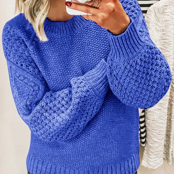 Knit Cable Pattern Royal Blue Oversized Sweater - 1