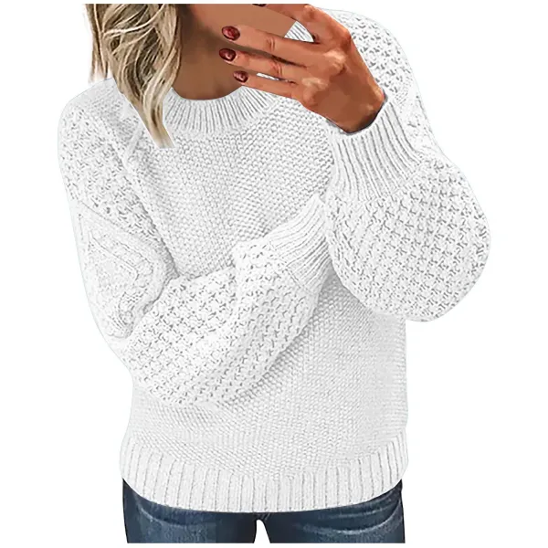 White Cable Knit Oversized Sweater - 1