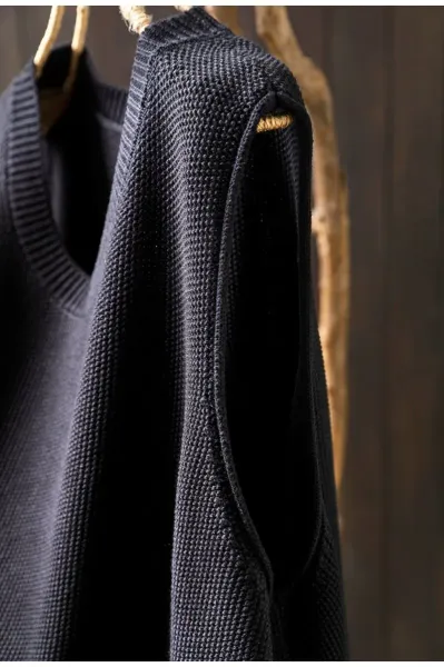 Knit Button-Front Vest Top in Black with Gold Buttons - 10