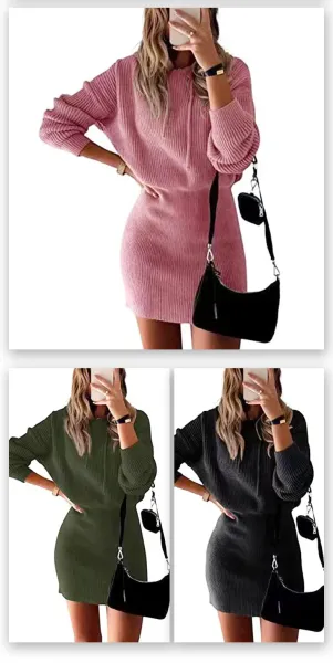Ribbed Knit Hooded Mini Dress Gray - 13
