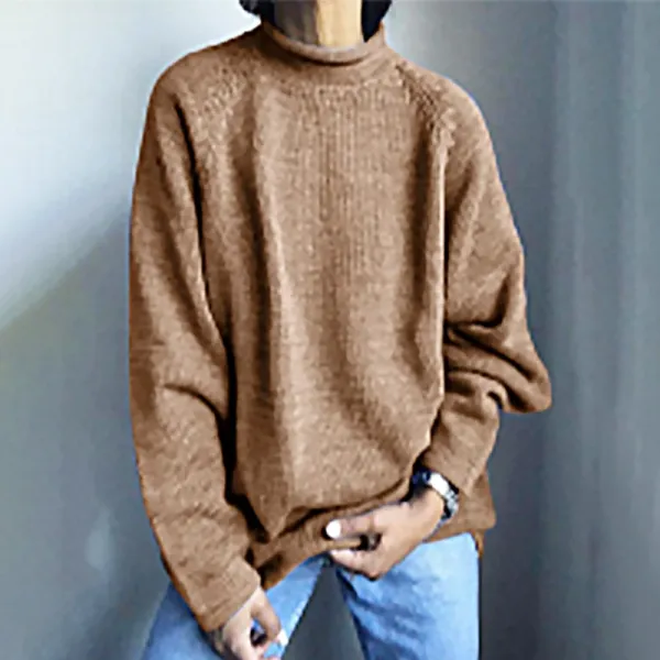 Design Oversized Turtleneck Sweater Brown Knit Sweater - 1