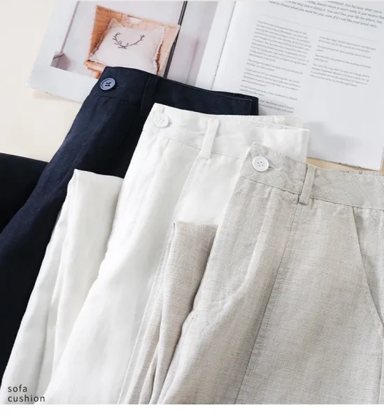 Design Linen Wide-Leg Trousers White Pants - 3