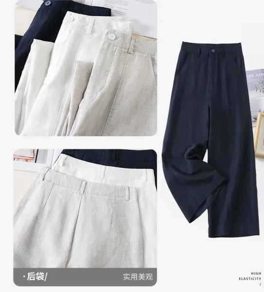 Design Linen Wide-Leg Trousers White Pants - 18