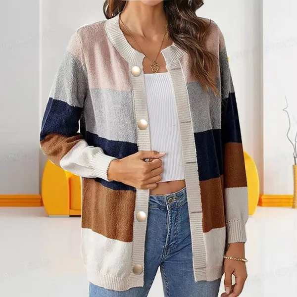 Multicolor Block Stripe Knit Cardigan - 1