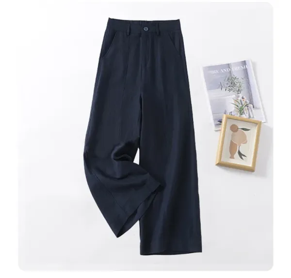 Design Linen Wide-Leg Trousers White Pants - 23