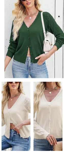 White Lace-Knit V-Neck Button-Front Cardigan - 13