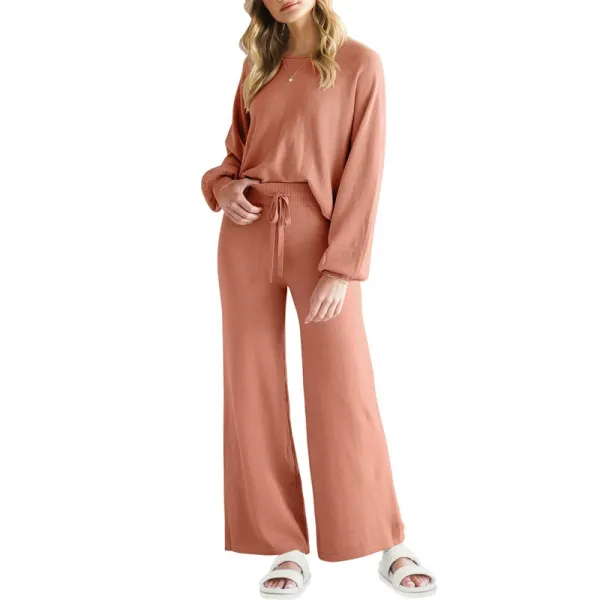 Design Ribbed Knit Lounge Set Terracotta Casual-Set - 1