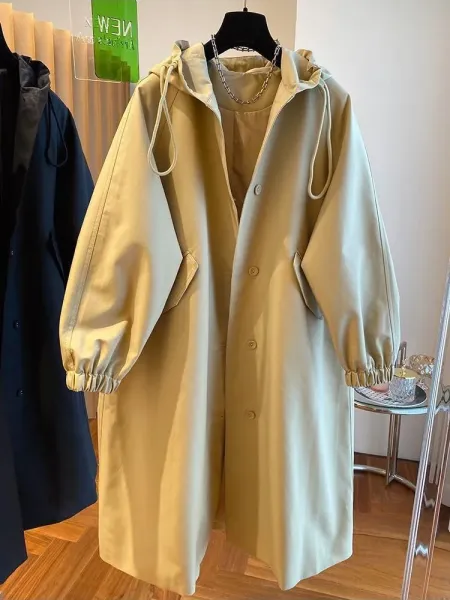 Design Oversized Hooded Trench Coat Navy - 2