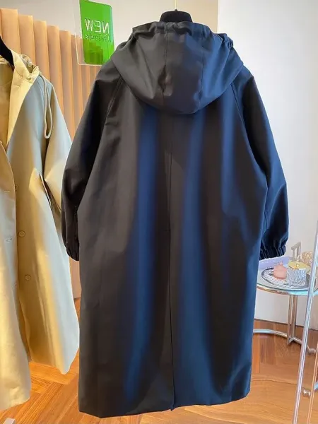 Design Oversized Hooded Trench Coat Navy - 20