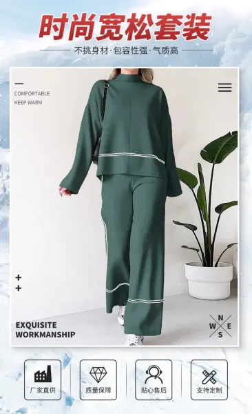 Design Track-Style Two-Piece Set with White Piping Black Pants and Sweater - 7