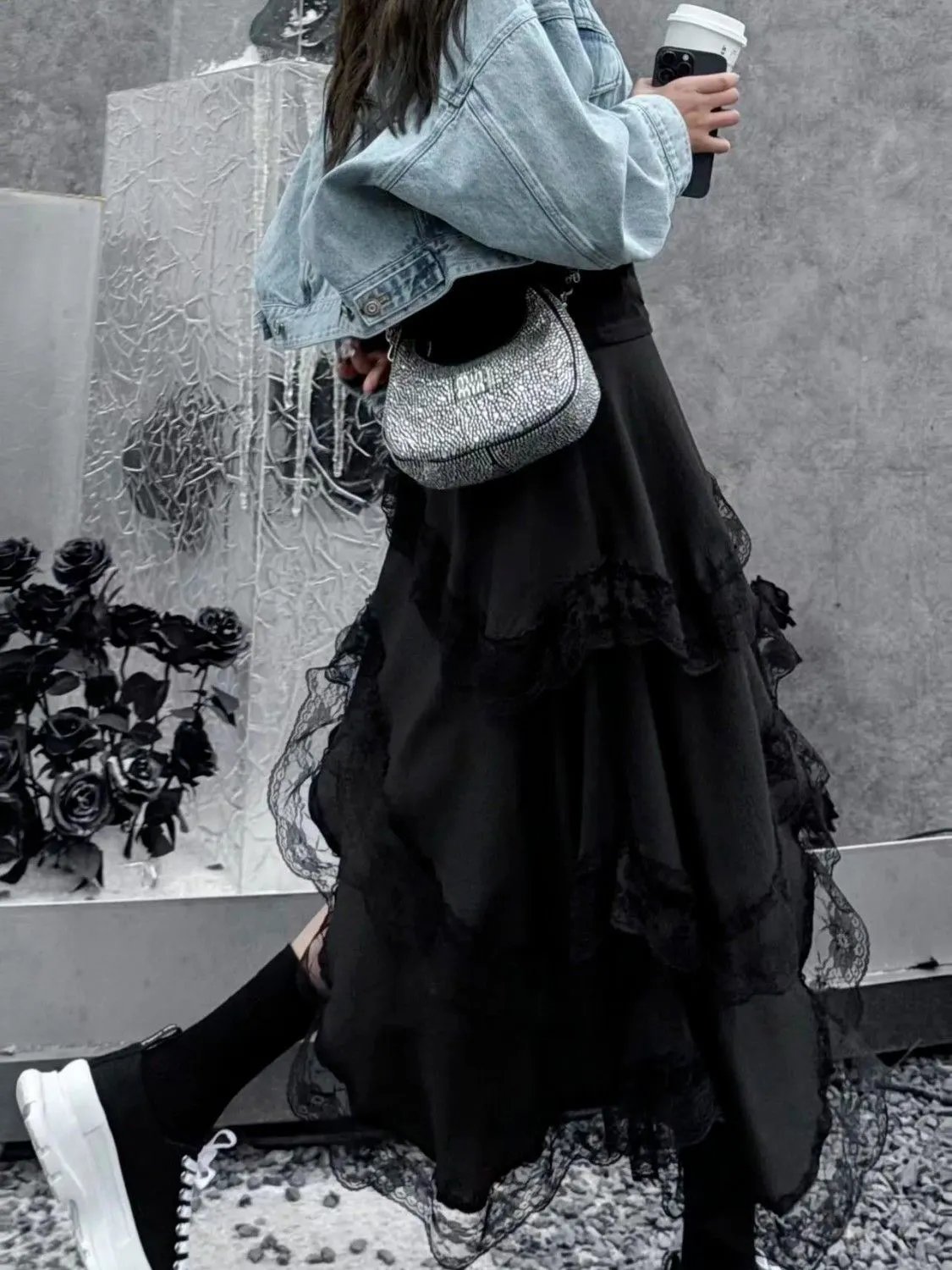 White Lace Asymmetrical High-Low Skirt - 11