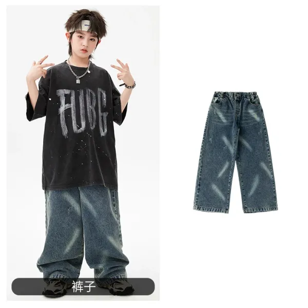 FUBG Oversized Graphic Tee + Distressed Wide-Leg Jeans Set - 1