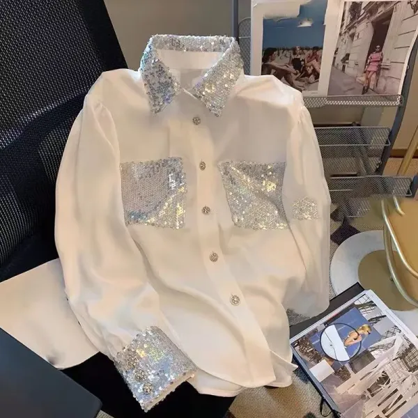 Sequined Embellished White Shirt - 3