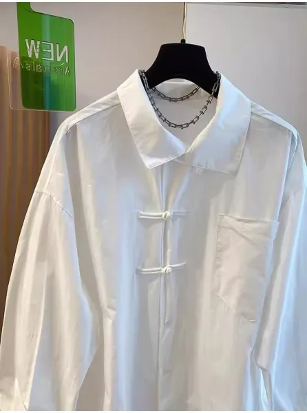 White Chinese Knot Button Shirt - 4