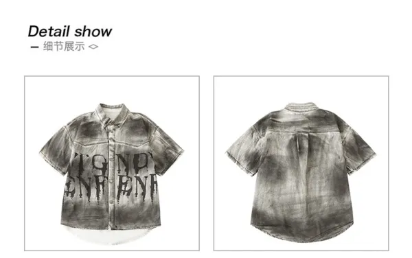 HECOOLEST Distressed Graphic Shirt and Tie-Dye Pants Set Gray - 15