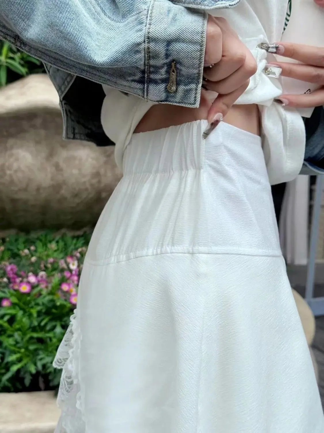 White Lace Asymmetrical High-Low Skirt - 15