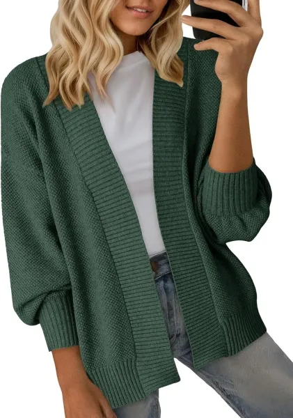 Navy Blue Textured Knit Open-Front Cardigan - 11