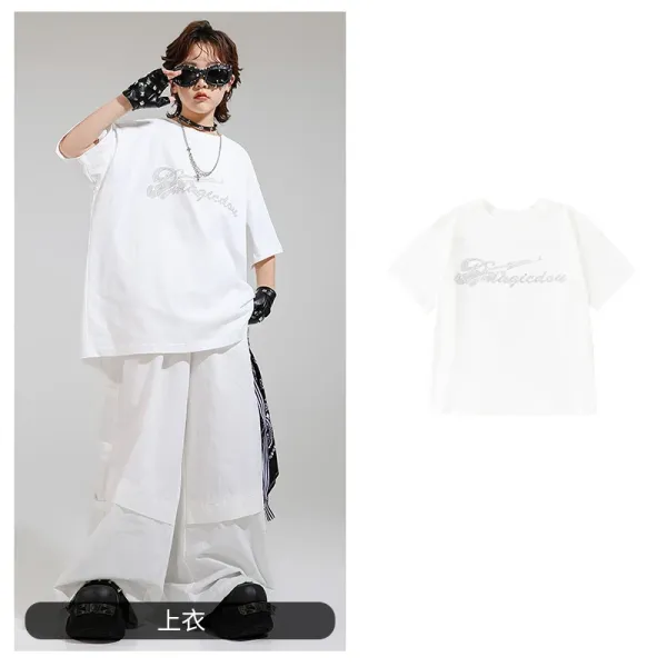 Magiedou Embroidered Script Logo White Oversized T-Shirt - 1