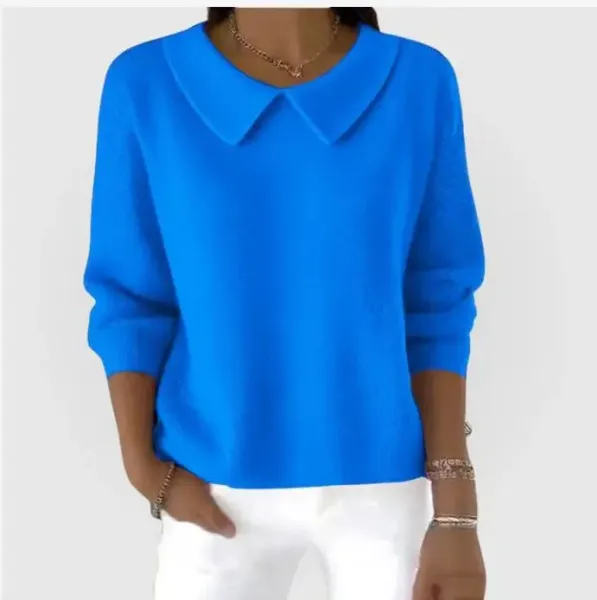 Design Peter Pan Collar Knit Top Blue Sweater - 1