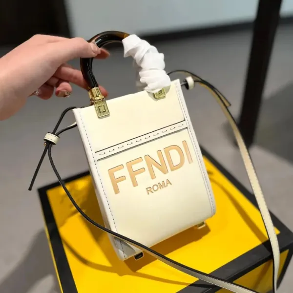Fendi Mini Baguette Logo White Shoulder Bag - 1