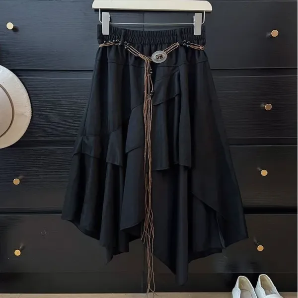 Boho Asymmetrical Tiered Skirt in Brown - 4