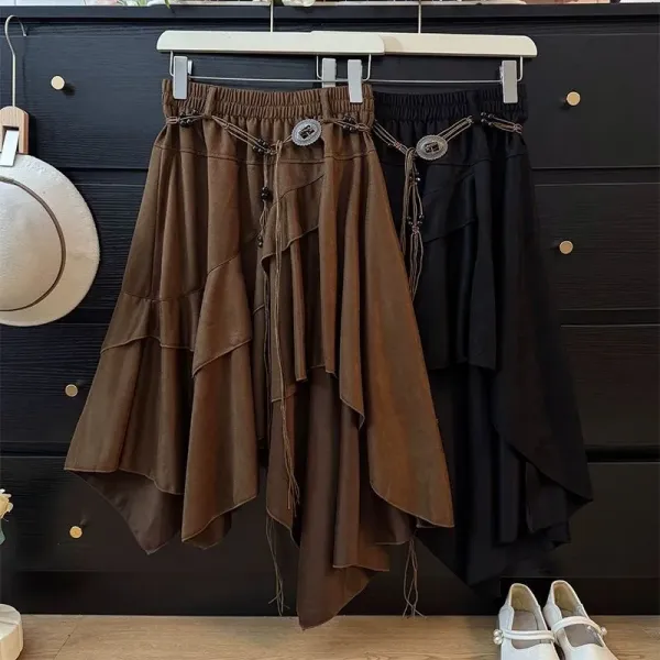 Boho Asymmetrical Tiered Skirt in Brown - 2