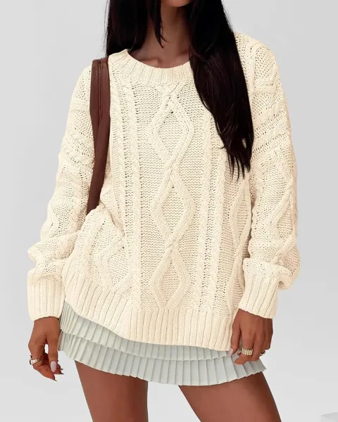 Cable Knit Oversized Sweater in Burgundy - 7
