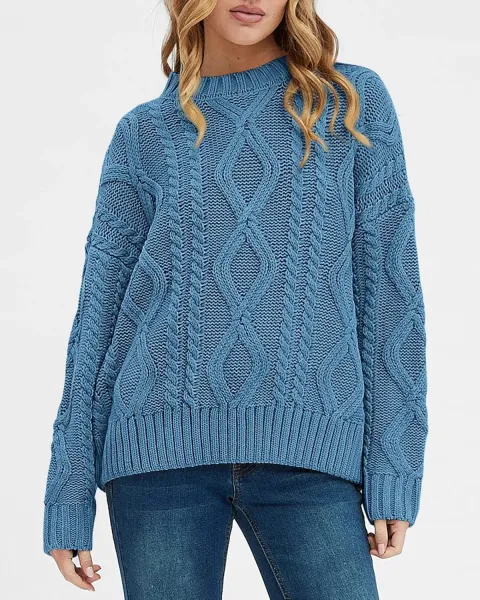 Cable Knit Oversized Sweater in Burgundy - 24
