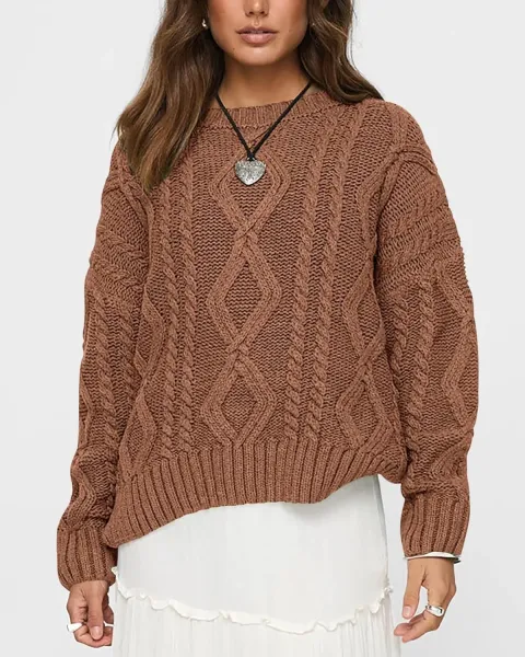 Cable Knit Oversized Sweater in Burgundy - 26