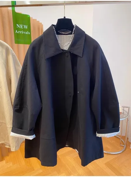 Oversized Collar Coat in Navy with Contrast Cuff Detail Outerwear - 10