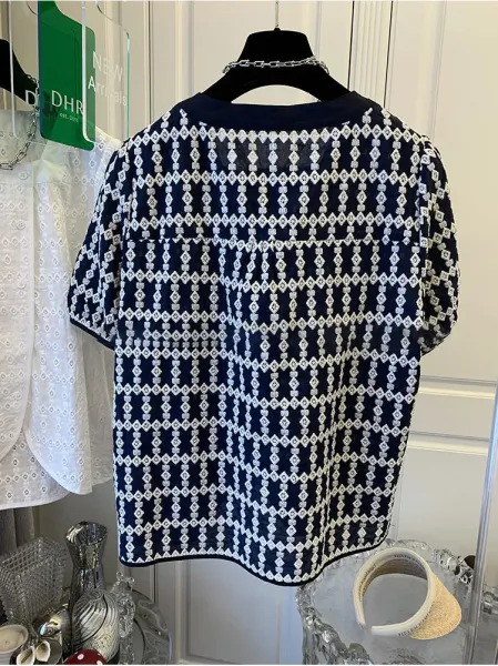 DHR Eyelet Lace Square-Neck Blouse White Top - 7