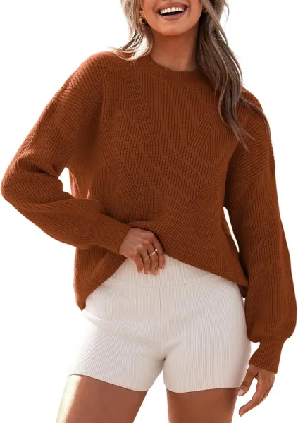 Oversized Ribbed Knit Sweater and High-Waisted Shorts Set Beige Cream - 19