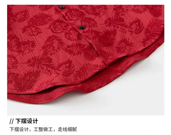 Chinese-Inspired Velvet Shirt + Satin Pants + Chain Necklace Set Red/Black - 23