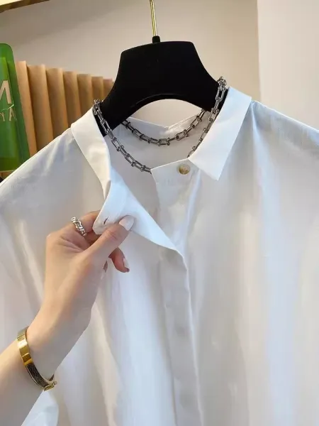 Oversized Cotton Shirt White Shirt - 16