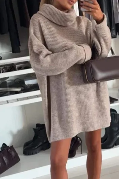Oversized Turtleneck Knit Dress White Sweater Dress - 5