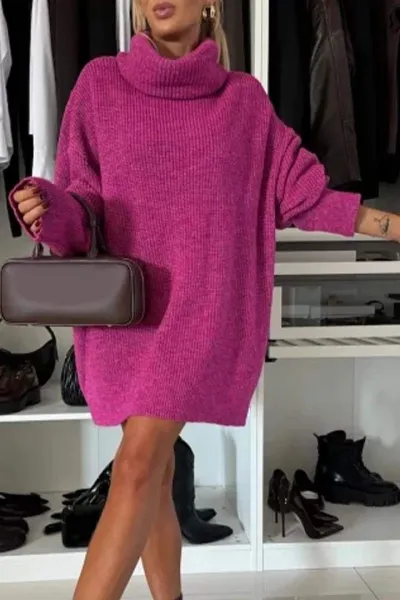 Oversized Turtleneck Knit Dress White Sweater Dress - 6