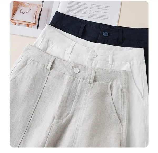 Design Linen Wide-Leg Trousers White Pants - 21