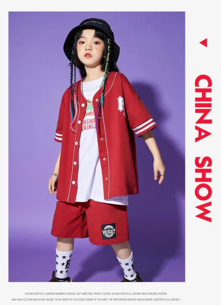 Design Streetwear Set: Red Baseball Jacket, White Graphic Tee, Red Shorts, Star Socks & Black Bucket Hat - 10