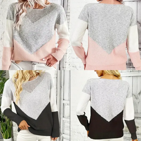 Color-Block Geometric Knit Sweater in Pink/Gray and Black/Gray - 1