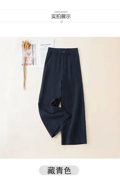 Design Linen Wide-Leg Trousers White Pants - 32