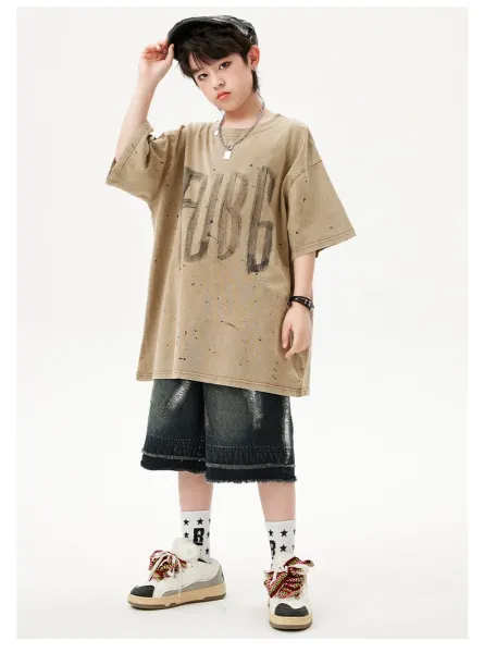 PUBG x Streetwear Oversized Graphic Tee Beige + Distressed Denim Shorts Black + Camo Cap + Star Socks Set - 12