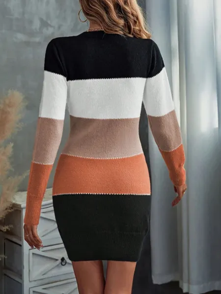 Multicolor Block Stripe Knit Dress - 11