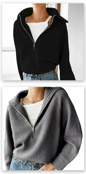 Ribbed Zip-Front Hooded Sweater in Burgundy - 13