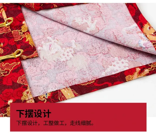 Traditional Chinese Dragon Print Hanfu-Style Set Red + Black Shorts + Folding Fan - 22