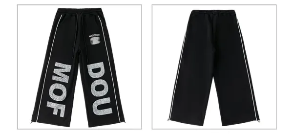 MFDD Magic McDou 70 Graphic Oversized T-Shirt + Wide-Leg Sweatpants Set Black/White - 16