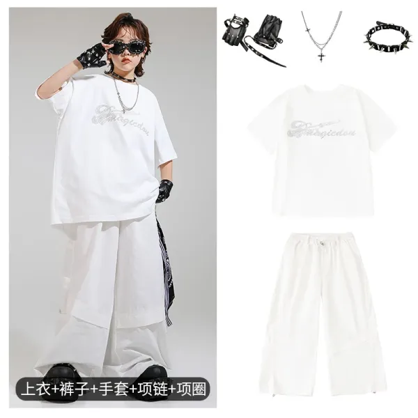 Magiedou Embroidered Graphic T-Shirt and Wide-Leg Pants Set White Streetwear Set - 1
